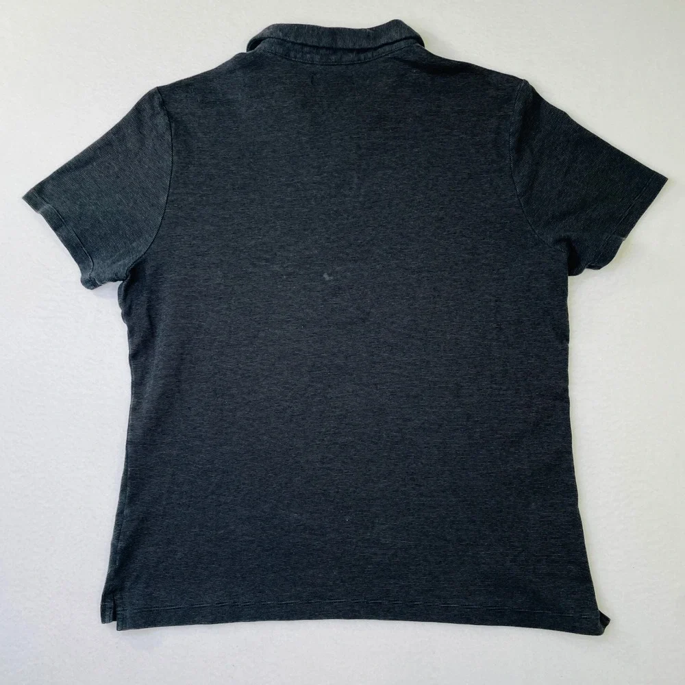 Banana Republic Mens Large Polo Shirt Navy Blue Gray Micro Stripe Short Sleeve